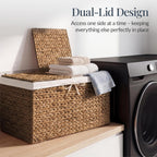 Best Choice Products Wicker Storage Basket W/ 2 Separate Lids, Rattan Woven 17.2 Gallon (65L) Basket, Foldable, Removable Washable Liner Bags for Toys, Linens, Blankets, & Laundry - Chestnut