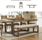 Signature Design by Ashley Cabalynn Farmhouse Upholstered Dining Bench, Foam Cushion, Hardwood Solids, 63.5" W x 16.5" D x 19.75" H, Beige & Light Brown