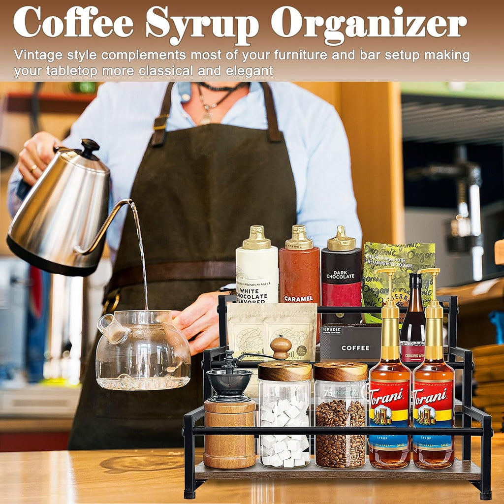 Klxuyuo 3-Tier Coffee Syrup Rack for 15 Bottles (750ml) –Sturdy Coffee Syrup Organizer for Bar, Kitchen, Café, Office