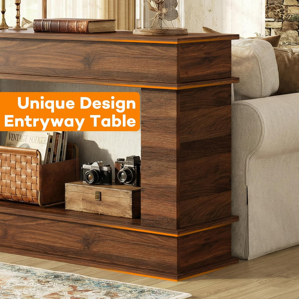 63 in Farmhouse Console Table, Long Entryway Table with Open-Back Storage, Wood Entrance Table, Narrow Couch Table Behind Sofa Modern Entry Table for Living Room, Foyer, Hallway,Walnut