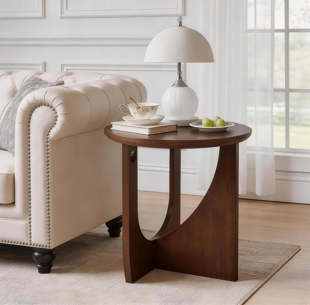 Aibiju End Table, Natural Wood End Table, 2-Piece Side Table, 100% Solid Wood Rustic Center Table, Simple Accent Table for Living Room, Walnut RF-ZY5084-2