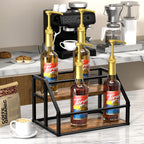 Coffee Syrup Rack Organizer, Syrup Bottle Holder Stand for Coffee Bar, 2-Tier 8 Bottles Storage Shelves for Syrup, Wine, Dressing for Kitchen Countertop, Rustic Brown & Black