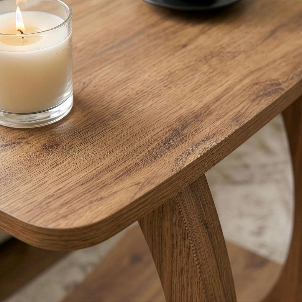 Modern C-Shaped Side Table, Curved Wood End Table for Couch, Sofa & Bed, Elegant TV Tray Table for Eating & Snacks, Space Saving Laptop Stand for Small Spaces, Unique Accent Furniture Piece