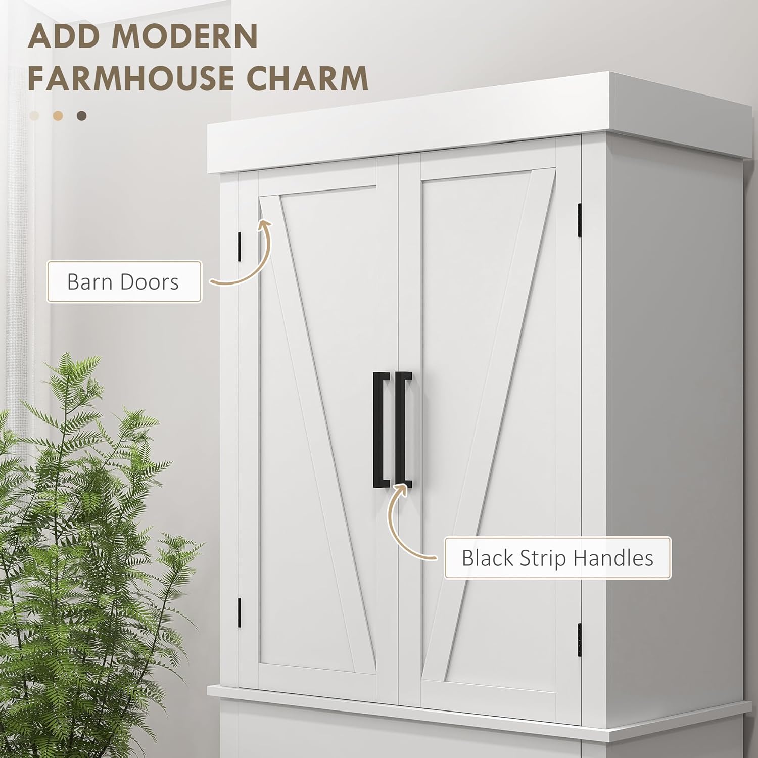 72" Tall Kitchen Pantry Storage Cabinet, Farmhouse Freestanding Kitchen Cabinet with 4 Barn Doors, Drawer, 5-Tier Shelf and Adjustable Shelves, White,15.8 * 30 * 72