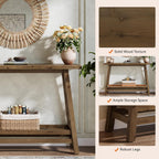 41.3" Farmhouse Console Table, Solid Wood Entryway Table with Storage Shelf, 2 Tiers of Narrow Behind Couch Sofa Furniture for Living Room, Hallway, Foyer, Easy Assembly, Brown