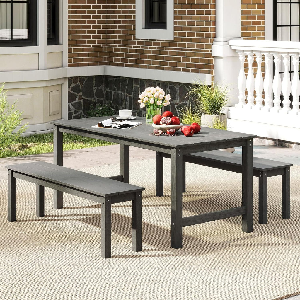 Moccha HDPE Outdoor Bench, 55" Patio Bench with Slatted Seat &750 Lbs Capacity, Weatherproof Outside Seating Furniture, 2-3 People Backless Garden Bench, Loveseat for Entryway, Porch, Lawn & Backyard