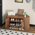 Shoe Storage Bench with Doors and Adjustable Shelf, 2-Tier Entryway Bench with Storage, Wooden Modern Shoe Cabinet Organizer for Entryway, Hallway, Living Room