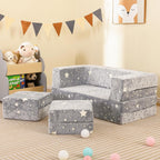 Costzon Modular Kids Play Couch Set, Glow in the Dark 2 Seat Toddler Chair, Fold Out Children Sofa Couch, Bedroom Playroom Furniture for Toddlers, Convertible Foam and Floor Cushion for Boys Girls