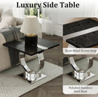 Asday Black End Table, Modern Wood Side Table, Silver End Table with U-Shaped Stainless Steel Base