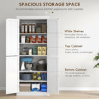 72" Tall Kitchen Pantry Storage Cabinet, 4-Door Freestanding Buffet with 2 Adjustable Shelves, Utility Cupboard Large Sideboard for Kitchen, Dining Room, White