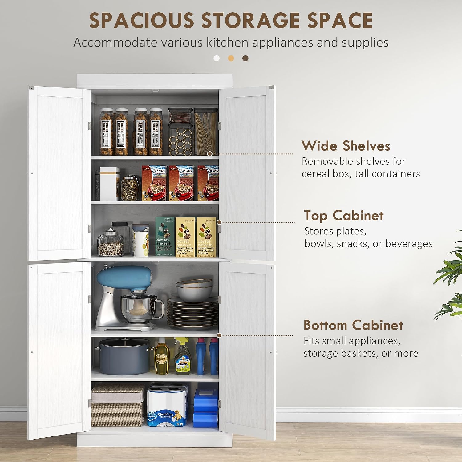72" Tall Kitchen Pantry Storage Cabinet, 4-Door Freestanding Buffet with 2 Adjustable Shelves, Utility Cupboard Large Sideboard for Kitchen, Dining Room, White