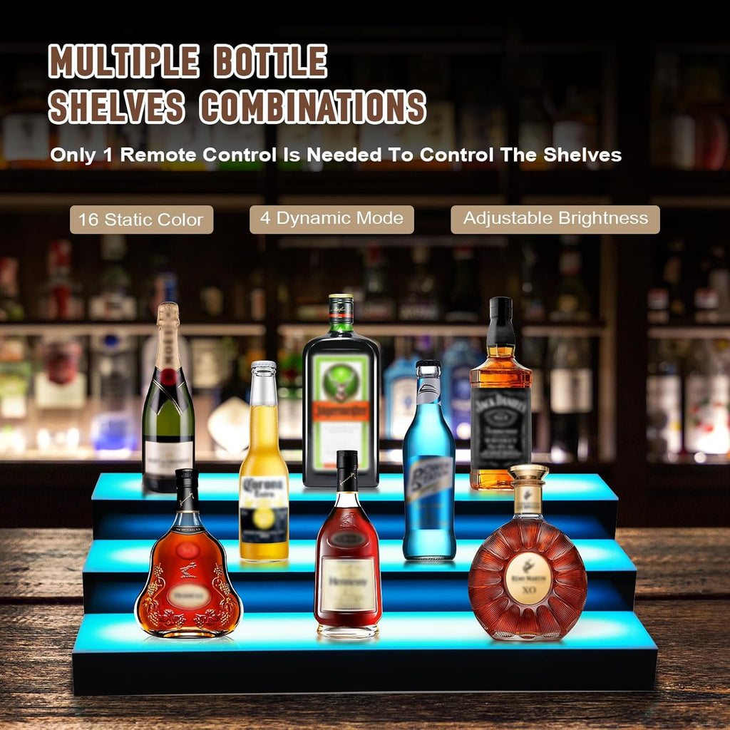 FAHKNS Lighted Liquor Bottle Display, 3 Tiers 40 Inch Acrylic LED Bar Shelf with App Control, Commercial Grade Large Illuminated Liquor Bottle Stand for Home Bar, Club, KTV, Hotel Decoration