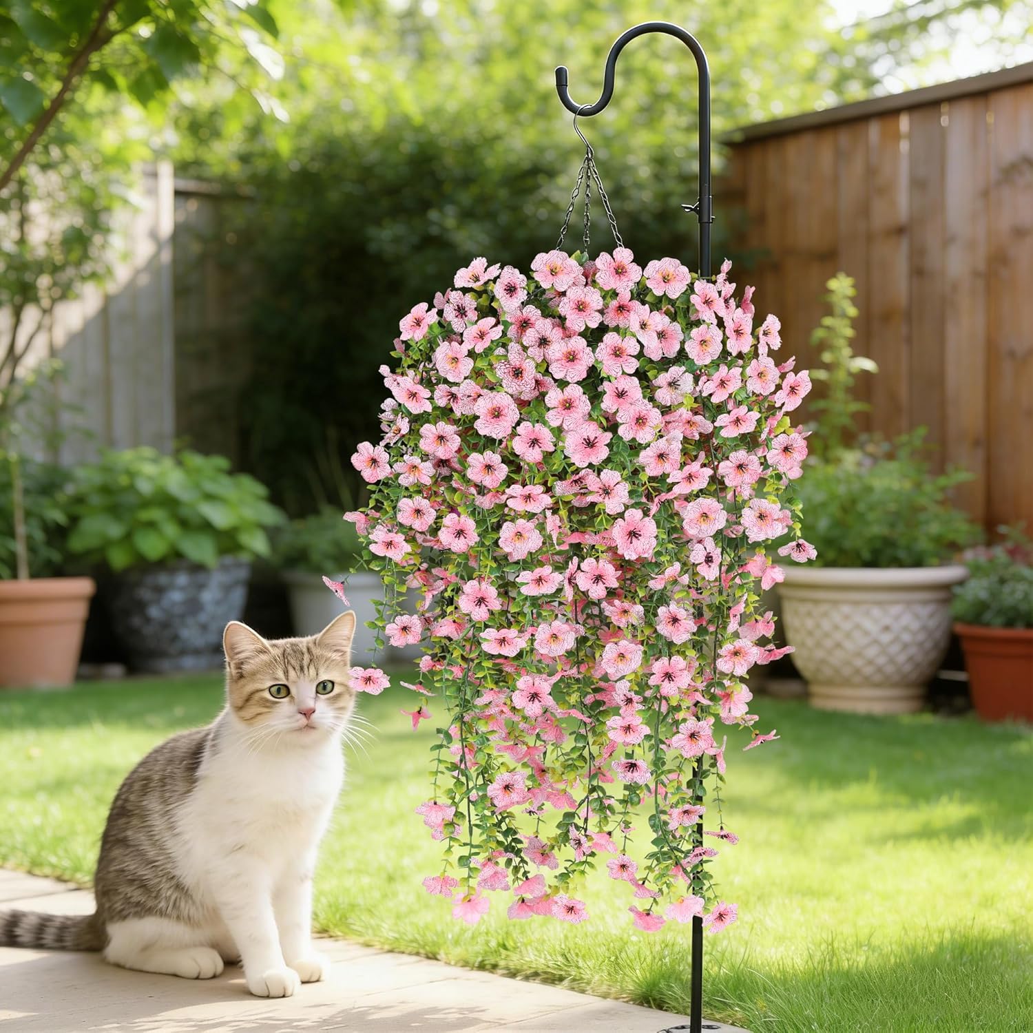 AGIRL 6 Bundles Artificial Flowers for Outdoors Spring Summer Decoration,Pink Fake Hanging Flowers,UV Resistant Silk Faux Plants for Garden,Patio,Porch,Yard,Farmhouse Decor (Pink)