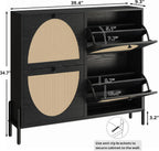IRONCK Rattan Shoe Cabinet Storage with 4 Flip Drawers, Freestanding Shoe Storage Organizer Cabinet for Entryway, Narrow Shoe Rack Cabinet, Matte Black