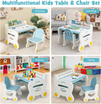 Costzon Toddler Table and Chair Set, Plastic Activity Desk w/Whiteboard, Watercolor Pens, Blackboard Eraser & Storage Shelf for Drawing Reading Dinning, Kids Table and Chair (Blue)