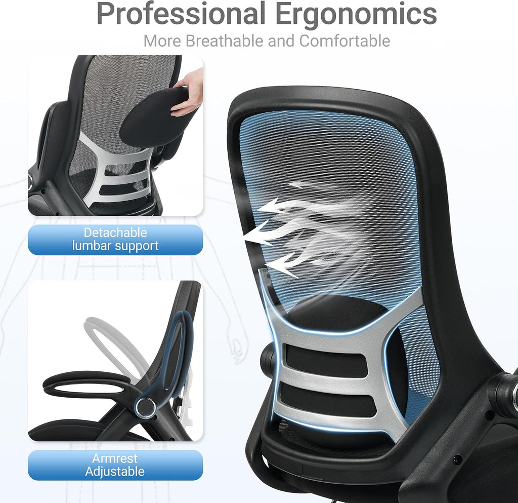 HYLONE 400lbs Big and Tall Heavy Duty Drafting Chair 5" Thickened Seat Tall Office Chair Flip-Up Armrests Ergonomic Chair with Lumbar Support and Adjustable Footrest Ring Standing Desk Chair (Black)