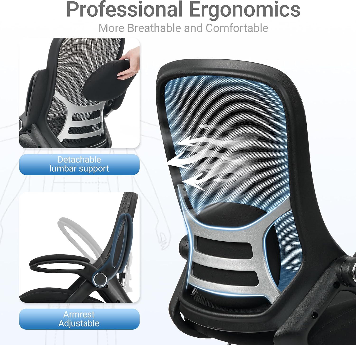 HYLONE 400lbs Big and Tall Heavy Duty Drafting Chair 5" Thickened Seat Tall Office Chair Flip-Up Armrests Ergonomic Chair with Lumbar Support and Adjustable Footrest Ring Standing Desk Chair (Black)