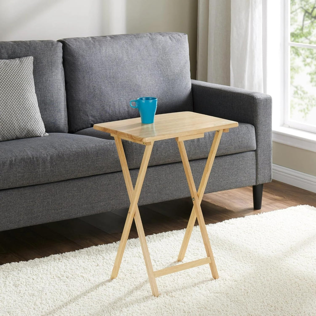 2-Pack Modern Indoor Folding Tray Table Natural Rubberwood - Portable TV Dinner Stand for Sofa, Laptop Desk, Bed Tray, Small Space