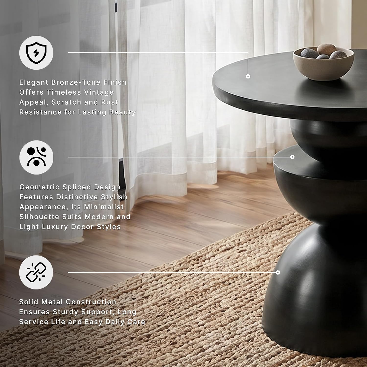 Signature Design by Ashley Kurtson Accent Table, Round Metal End Table with Contemporary Pedestal Base, Sculptural Geometric Decor for Living Room, Dark Bronze Finish, 23 Inch
