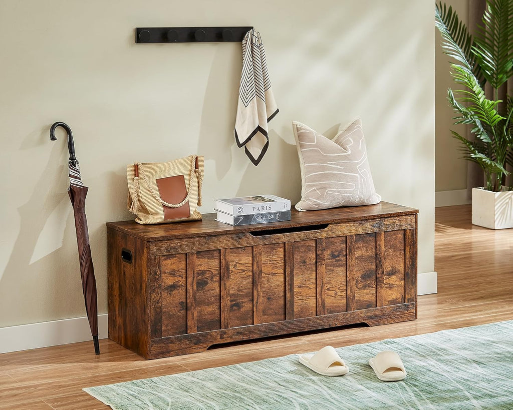 VANKILEY 51.2"Storage chest extra large,storage bench with 2 safety hinges,Shoe Bench,51.2*15.7*19.1inches,wooden trunk for bedroom,livingroom,entryway,Supports 220 lb,Easy Assembly(Rustic brown)