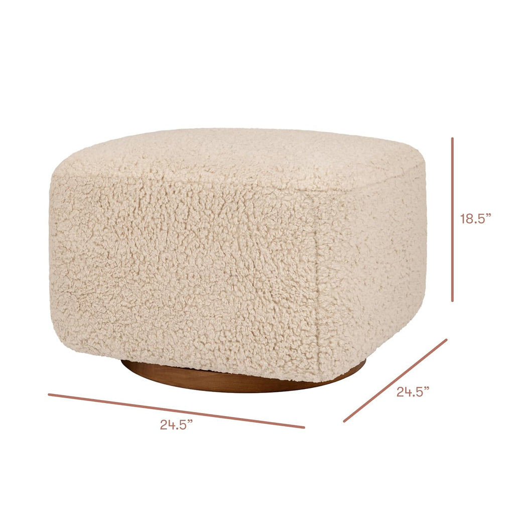 Babyletto Kiwi Gliding Ottoman in Chai Shearling with Dark Wood Base, Greenguard Gold and CertiPUR-US Certified