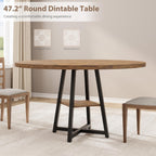 GAOMON 47" Round Dining Table for 4-6 People, Wooden Circle Kitchen Table with Storage Shelf, Industrial Dining Room Table for Kitchen, Dining Room, Save Space