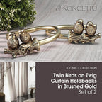 Curtain Drapery Holdbacks, Gold Drapery Hooks Holders with Twin Birds Finials, Drywall Mount, Set of 2