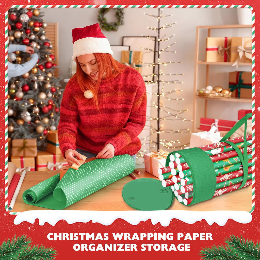 2Pack Christmas Gift Wrapping Paper Organizer Storage 40 Inch Wrapping Paper Storage Holder Gift Wrap Storage Containers Durable 600D Oxford Fabric for Holiday, Christmas, Fits 18-25 Rolls, Green