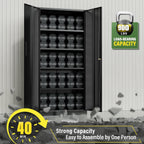 Greenvelly Metal Storage Cabinet, 72" Black Steel Garage Cabinet with Doors and Adjustable Shelves, Metal Cabinet with Lock,Garage Cabinets and Storage System for Garage,Home Office,School