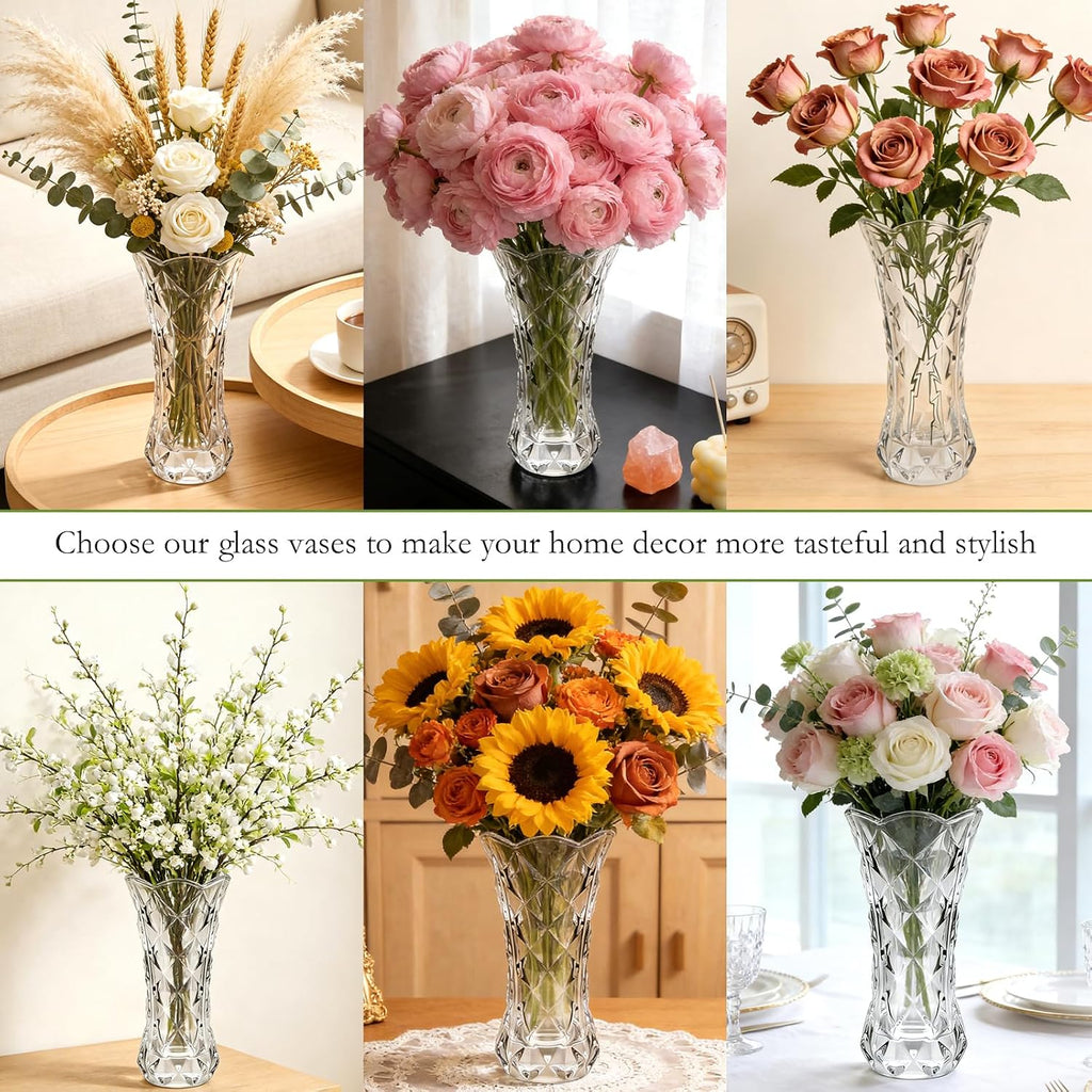 12 inch Flower vase,Large Crystal Glass Vase,Crystal Clear Glass Vases for Flowers,Banquet,Wedding,Birthday,Living Room,Dining Table