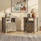 ChooChoo Farmhouse Nightstands with Storage | End Table Set of 2, Open Shelf, Rustic Bedside Table Set of 2 for Bedroom, Wash Gray