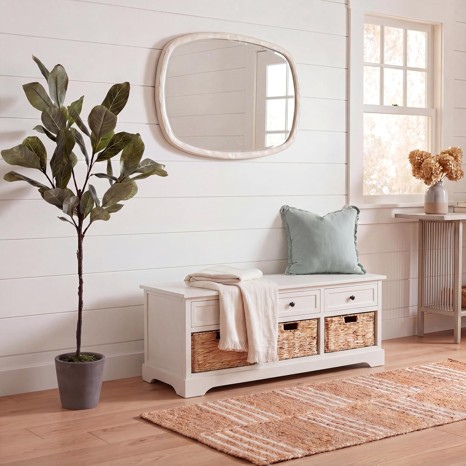 SAFAVIEH Home Collection – Damien Ivory 6-Drawer Storage Bench, Mixed-Material Cottage Design, Fully Assembled (AMH5701K)