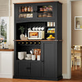 Einhomn 71" Tall Kitchen Pantry Cabinet with Charge Station, 3 Adjustable Shelves, Wine Rack and Glass Door, Kitchen Hutch for Dining Room, Kitchen and Living Room, Black