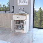 Kitchen Pantry in Melamine with 2 Doors and 1 Drawer, Ivory/Natural Oak