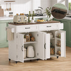 Mobile Kitchen Island, Kitchen Island Cart with 2 Drawers and Charging Station, Island Table for Kitchen, Home Bar Carts with Storage, Kitchen Rolling Island with Spice Rack and Towel Rack,White
