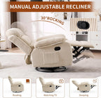 Adult 360° Rocking Recliner Chair，Nursery Rocker Reclining Chair with Side Pocket, a Comfy upholstered Single Sofa Armchair. Suitable for Living Room, Bedroom Nursing use, Velvet Fabric in Beige