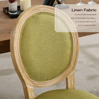 Linen Upholstered Dining Chairs Set of 2 French Country Oval Fabric Back Kitchen Side Chair with Wood Legs for Dining Room, Kitchen, Restaurant(Olive Green-Fabric)