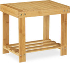 Relaxdays Bamboo Footstool, up to 100 kg, Sturdy Step Stool, Children's Stool Bathroom, Footstool, H x W x D: 33.5 x 25 x 39 cm, Natural