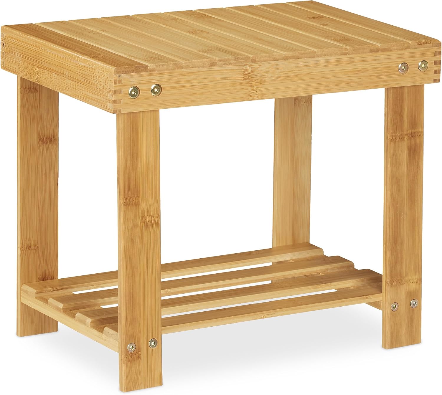 Relaxdays Bamboo Footstool, up to 100 kg, Sturdy Step Stool, Children's Stool Bathroom, Footstool, H x W x D: 33.5 x 25 x 39 cm, Natural
