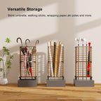 AWTATOS Umbrella Holder Entryway, Umbrella Stand Freestanding, Brown | Metal Square Umbrella Rack Organizer with a Removable Drip Tray, Hooks