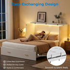 Mjkone Queen Size Murphy Cabinet Bed with RGB LED Lights, High Gloss MDF Murphy Beds with Tri-Folding Mattress Included, Convertible Chest Cabinet Bed with Storage Drawers for Small Spaces, White