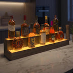 Cubehom LED Liquor Display Shelf, Freestanding Bar Cabinet with 2-Tier Adjustable Glass Shelves, Modern Floor Standing Wine & Spirit Storage Rack for Home Bar, Restaurant