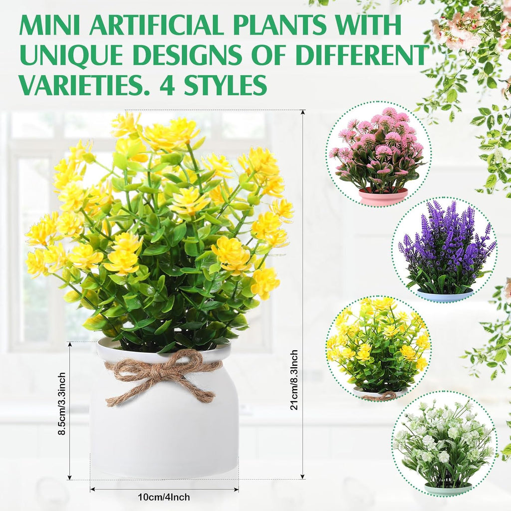 Cindeer Large Artificial Potted Flowers Fake Potted Plants Plastic Faux Flowers for Home Decor Indoor Artificial Plants in Pots for Wedding Home Desk Tabletop Outdoor Office Kitchen (4 Pcs,Rustic)