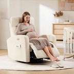 Power Recliner Chair Swivel Glider, Swivel Nursery Glider Recliner, Nursery Rocking Chair with Adjustable Headrest, Nursery Glider Recliner with USB & Type-C Charging Ports, OEKO-TEX Fabric, Beige