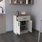 Pantry Organizer Cabinet, 33" H with Drawer, Shelves & Doors, Ivory/Natural Oak, Kitchen Storage Solution