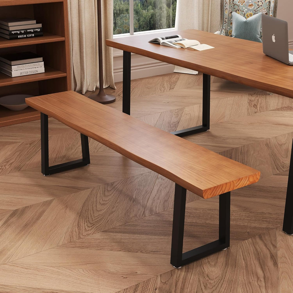 Durable Solid Wood Top Bench with Sturdy Metal Legs – Versatile Dining & Office Seating - Multi-Size Options Ideal for Living Room, Dining Room, and Home Office(Dark yellowbench, 70.87in)