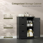 JupiterForce Wooden Bathroom Floor Storage Cabinet, Freestanding Storage Cabinet with 4 Drawers and 1 Door Entryway Storage Oragnizer Unit for Bathroom, Living Room (3 Drawers, Black)
