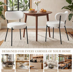 VECELO Dining Chairs Set of 4, Modern Mid Century Upholstered Kitchen Chairs with Curved Backrest and Black Metal Legs, for Kitchen, Dining Room, Living Room, White