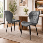 Dining Chairs, Modern Dining Room Chair Diamond Leather with Wooden and Metal Frame, Set of 2 (Gray)