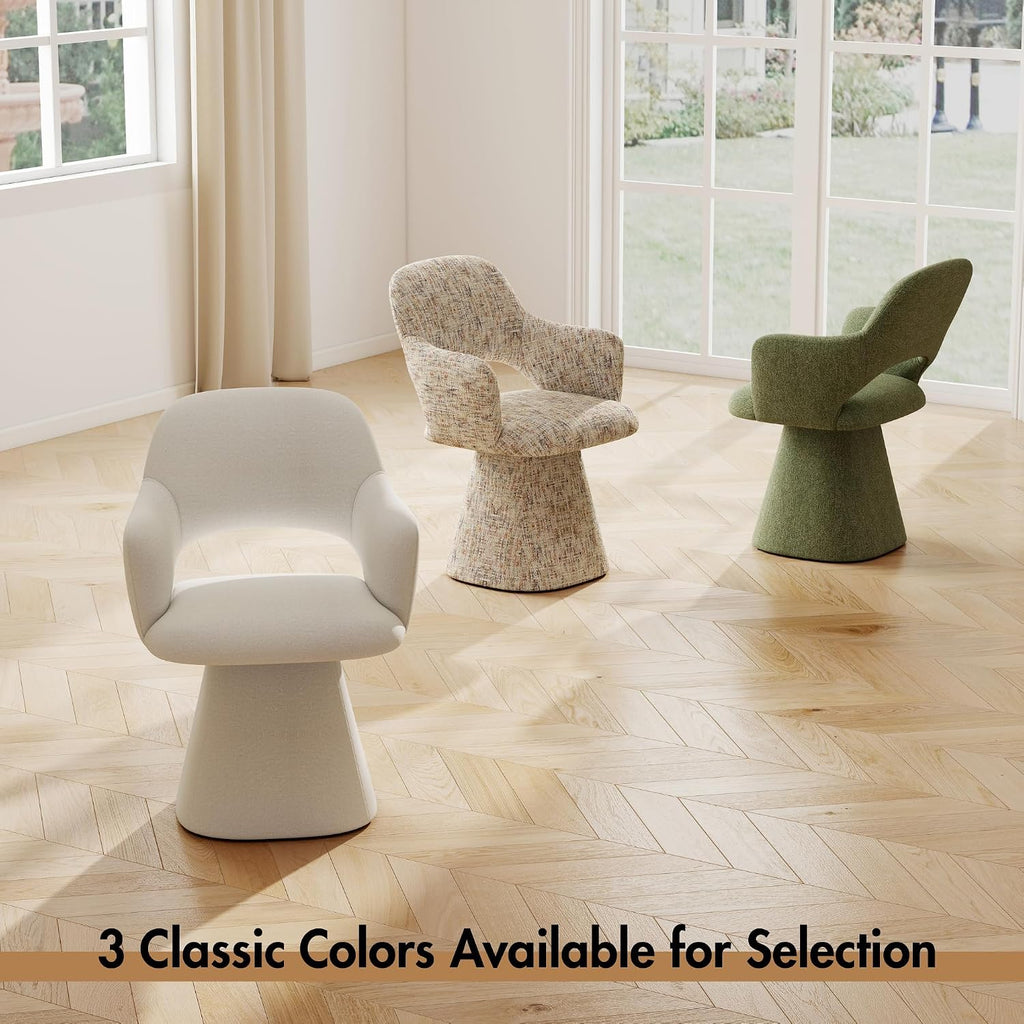 Hyfirm 360° Swivel Dining Chair with Arms Set of 2, Chenille Upholstered Barrel Accent Kitchen Chairs with Hollow High Back, Deskchair for Dining Room Bedroom Vanity, Moss Green